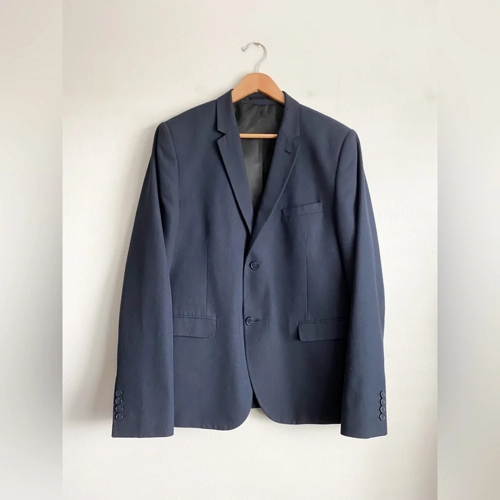Topman Navy Blue Textured Blazer Sport Coat Suit Jacket Wedding Formal Prom 44R